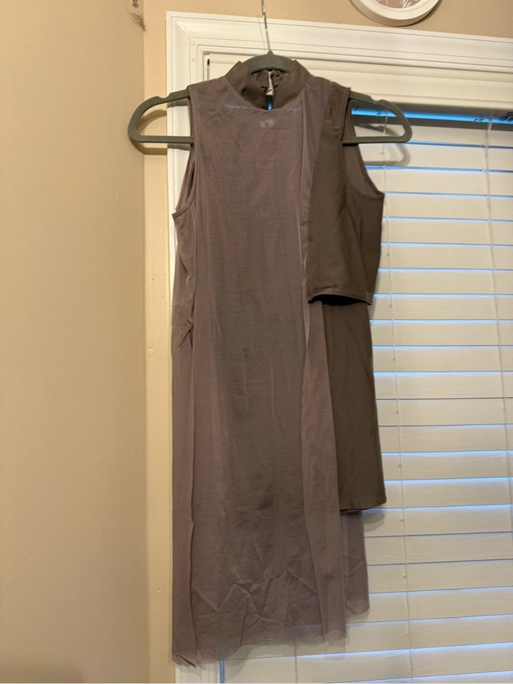Revolution costume Women's Sleeveless Taupe Shift Dress with Sheer Overlay